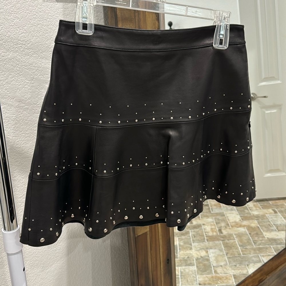 Leather Skirt with Silver Rivets